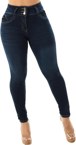 Vista 3 de Moda Xpress Jeans ajustados de cintura súper alta para mujer - Levanta Cola Skinny Jeans