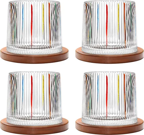 Vista 8 de Vaso de vidrio antiguo giratorio, 275ml/10oz Juego de vasos de whisky de cristal de 2 piezas, posavasos de madera, engrosamiento, utilizado como