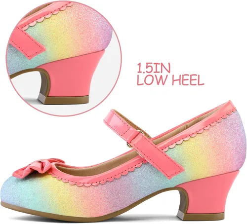 Vista 4 de K KomForme Zapatos de vestir para niña Mary Jane Glitter de 1.5 pulgadas, tacón bajo para boda, fiesta, zapatos de princesa