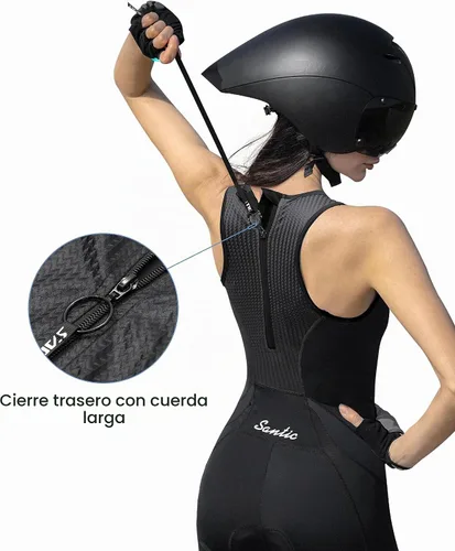 Vista 3 de Santic Traje de triatlón de una pieza sin mangas para mujer Negro