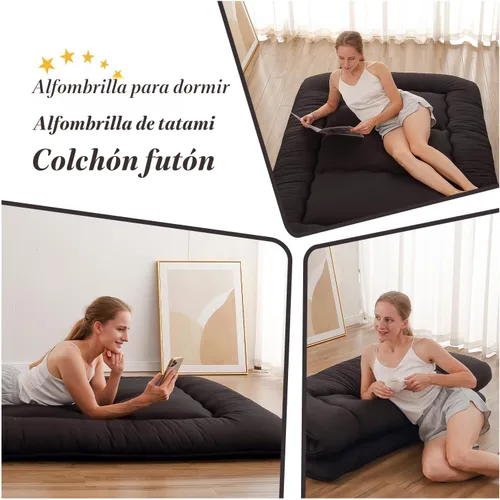 Vista 5 de Zelladorra Colchón japonés de suelo, colchón futón con bolsa de almacenamiento portátil y funda lavable, tapete de tatami grueso enrollable adecuado