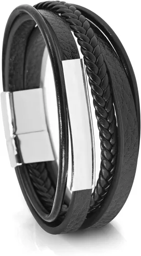 Vista 12 de Hamoery Men Leather Bracelet Punk Braided Rope Alloy Bracelet Bangle Wristband