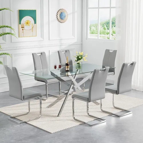 Vista 70 de HomVent Juego de mesa de comedor redonda de vidrio de 3 piezas, juego de mesa de cocina de vidrio redondo para 2 personas con 2 sillas de comedor