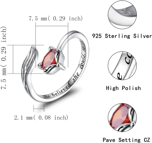 Vista 7 de Sterling Silver Fox Jewelry for Women - Inspirational Adjustable Animal Wrap Ring Stud Earrings Graduation Jewelry Gift for Teen Girls