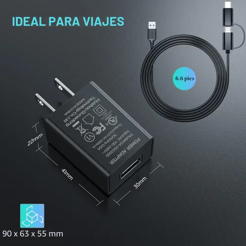 Vista 4 de Cargador rápido compatible para Fire, adaptador de CA con certificación UL, cargador rápido de 2A con cable micro USB de 6.6 pies para tablet Fire 7