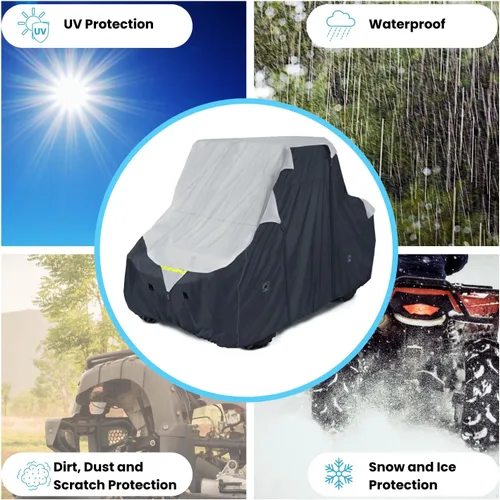 Vista 7 de EliteShield Cubierta impermeable Quad 4 x 4 UTV, remolcable resistente, cubierta de almacenamiento SXS para vehículos utilitarios, gris/negro, se