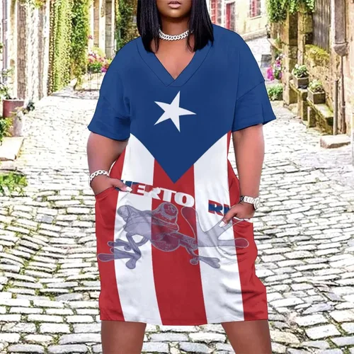 Vista 7 de Vestido suelto con bolsillo y bandera de Puerto Rico para mujer, talla S