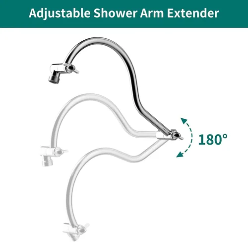 Vista 8 de Brazo de extensión de cabezal de ducha curvado ajustable de latón macizo de 16 pulgadas, extensor de brazo de ducha flexible de altura y ángulo