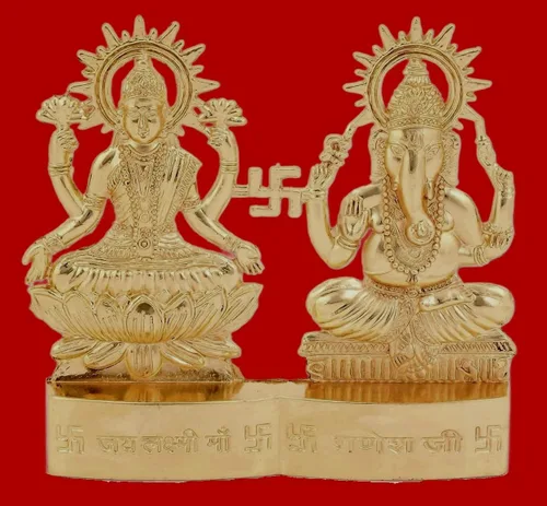 Vista 4 de IS4A Laxmi Ganesha - Estatua energizada – Lakshmi Ganesh Murti para Mandir Home, regalo de Diwali ídolo Murti para Pooja hindú, hogar Mandir indio