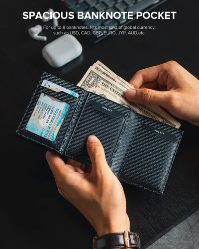 Vista 4 de VULKIT Tarjetero con bolsillo para monedas, cierre magnético, tarjetas emergentes con ventana de identificación, cartera de cuero para efectivo