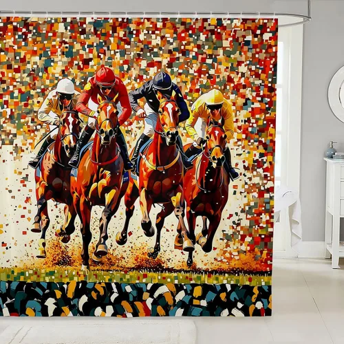 Vista 38 de Castle Fairy Watercolr - Cortina de ducha de tela de carreras de caballos, cortinas de ducha de juego de caballos para baño, cortina de ducha