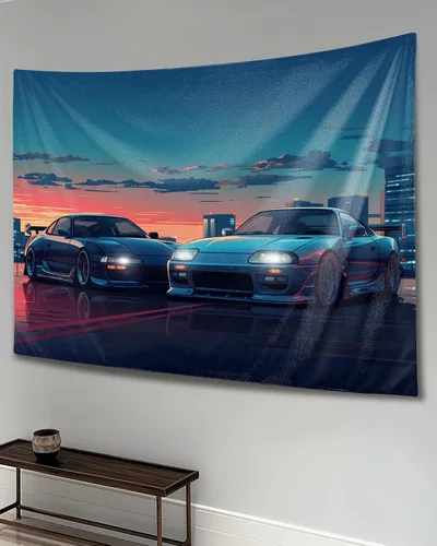 Vista 23 de QEOPGNE Tapiz de pared grande Jdm Anime Sunset Japanese Car S13, tapiz de pared para dormitorio, sala de estar, decoración estética, tapices de 30 x