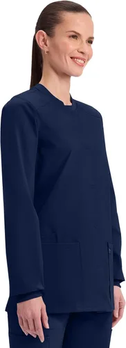 Vista 4 de Cherokee WW340 - Chaqueta de uniforme médico para mujer, con cierre frontal, 3 bolsillos, resistente a la decoloración, elástica en 2 direcciones