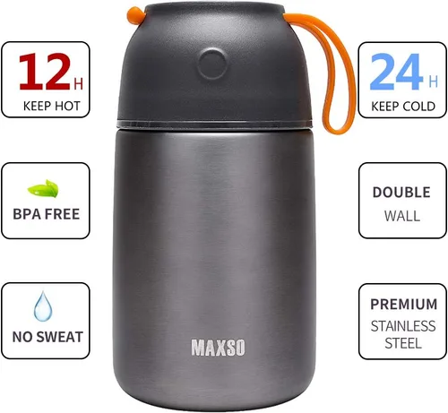 Vista 2 de MAXSO Paquete de 2 termos de sopa para alimentos fríos y calientes para niños y adultos, frascos de alimentos aislados al vacío, recipientes