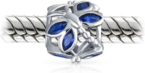 Vista 2 de CZ Butterfly Dragonfly Firefly Bead Simulated Blue Sapphire 14K Gold Plated Charm Bead For Women Teen Fits European Bracelet .925 Sterling Silver