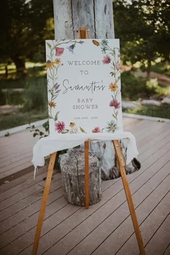 Vista 14 de Letrero de bienvenida personalizado para baby shower, letrero de bienvenida personalizado para baby shower, diseño de animales del bosque floral