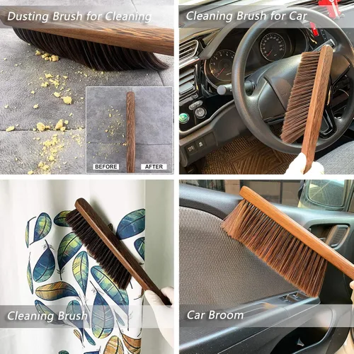Vista 4 de Cepillos de limpieza de escoba de mano - Cepillo de cerdas suaves para limpiar coche/cama/sofá/corriente/jardín/muebles/ropa, mango de madera