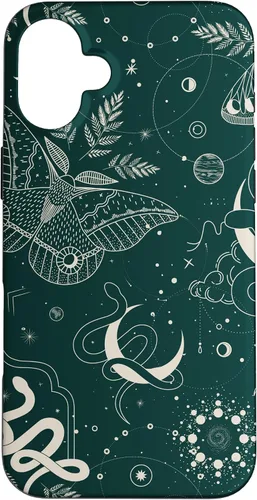 Vista 23 de Dark Green Mystical Witchcore Celestial Night Moth & Snake Case para iPhone 16