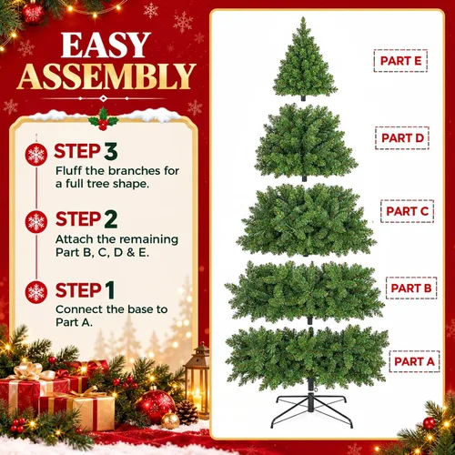 Vista 4 de Árbol de Navidad artificial preiluminado de 10 pies, árbol de Navidad verde con 600 luces LED, 1000 puntas de ramas de PVC, soporte de metal