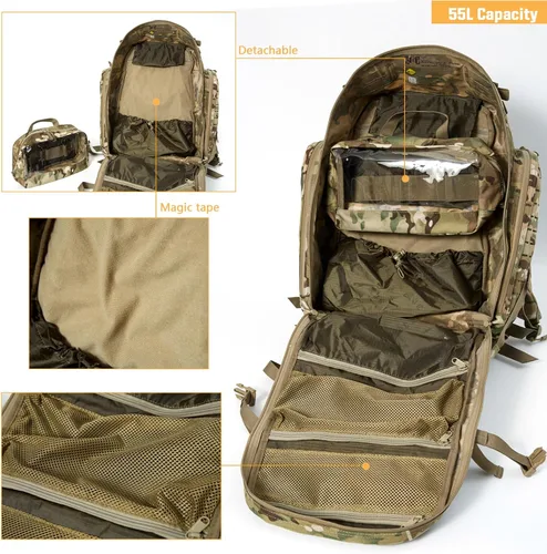 Vista 4 de MT Mochila militar de 3 días con marco externo MOLLE Army Medium Ruck, mochila de asalto