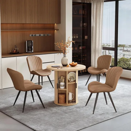 Vista 93 de Miereirl Moderno juego de comedor de 5 piezas para mesa redonda de madera de 4,31.5 pulgadas con estante de almacenamiento semiabierto y puerta