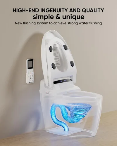 Vista 4 de Inodoro inteligente con bidé integrado con rociador de agua caliente y secadora, funcionamiento del sensor de pie, asiento calefactado con pantalla