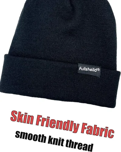 Vista 2 de Gorro de lana merino de punto para hombre y mujer, gorro cálido con puños, para clima frío, esquí, patinaje, negro, talla única