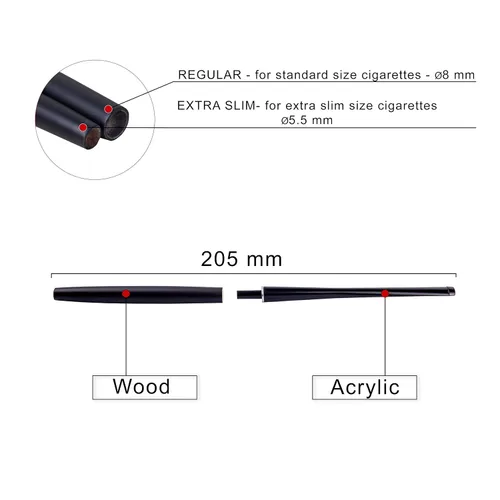 Vista 3 de Dr. Watson - Soporte para cigarrillos de madera de 8 pulgadas de largo, se adapta a cigarrillos extra delgados, estilo Audrey Hepburn, negro