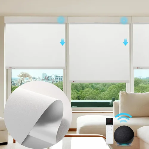 Vista 10 de ZSTARR Persiana inteligente motorizada para ventana, persiana enrollable opaca automática compatible con control remoto, seguridad infantil, batería