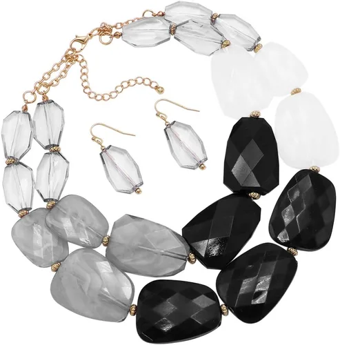 Vista 2 de Rosemarie Collections Conjunto de collar y pendientes elegantes con resina pulida ombre para mujer, 40,6 cm + 7,6 cm de extensor