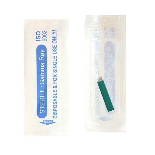 Vista 4 de Agujas de tatuaje de cejas inclinadas S14, agujas de microblading manual de maquillaje permanente, 14 pernos de 0.007 in desechables
