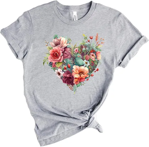 Vista 4 de Wildflower Floral Shirt,Flower heart shirt,Womens Flower Shirt,Boho Shirt,Botanical Tshirt,Nature Lover Shirt,Spring Shirts For Women