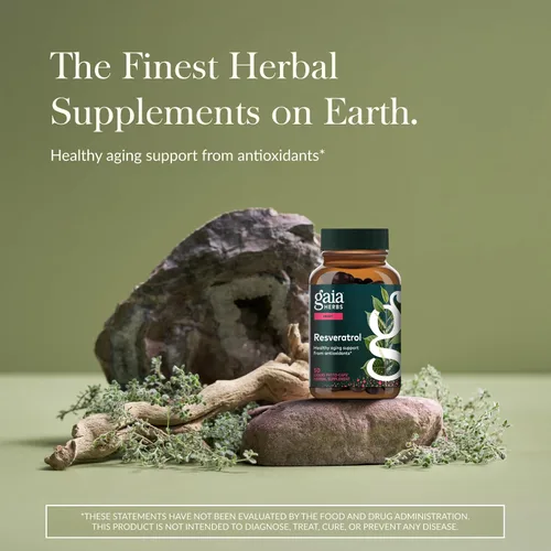 Vista 2 de Gaia Herbs Resveratrol - Suplemento antioxidante Beauty & Radiance - Hecho con Knotweed japonés - Contiene 150 mg de Trans-Resveratrol por porción