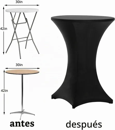 Vista 5 de Tina's Paquete de 2 fundas para mesa de cóctel de elastano Highboy de 30 x 42 pulgadas, color negro, mantel elástico ajustable para mesas redondas
