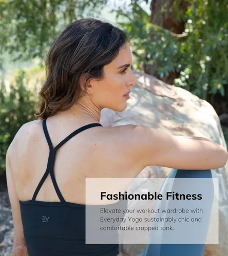 Vista 6 de Everyday Yoga Camiseta corta sin mangas para mujer, espalda cruzada, sujetadores de apoyo con tirantes, fresco, transpirable, sin costuras