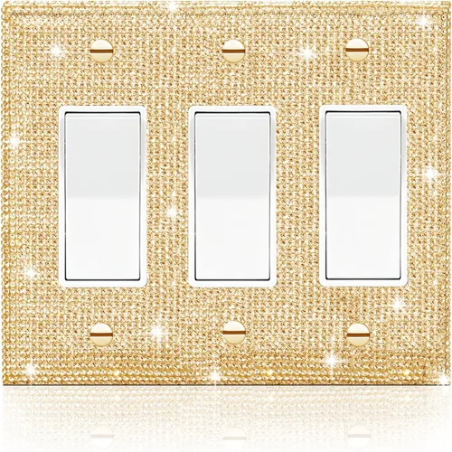 Vista 19 de 4 piezas de placa de pared rosa plateado brillante cubierta decorativa interruptor de luz cubierta de interruptor de palanca única diamantes