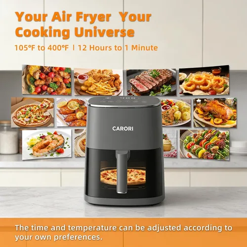Vista 4 de CARORI Freidora de aire de 6 cuartos con ventana de visión, 12 preajustados, gran capacidad, 400 ℉ máximo crujiente, 1700 W comidas rápidas incluso