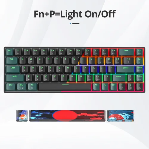 Vista 7 de Teclado mecánico compacto 65% para juegos, interruptores rojos lineales retroiluminados con LED, mini teclado con cable para computadora portátil