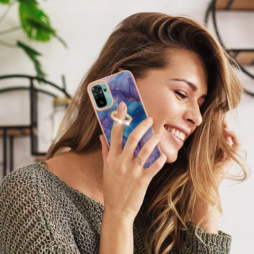 Vista 6 de XYX Funda compatible con Xiaomi Redmi Note 10s, TPU mármol a prueba de golpes, delgada, de cuerpo completo, funda protectora para teléfono con Azul