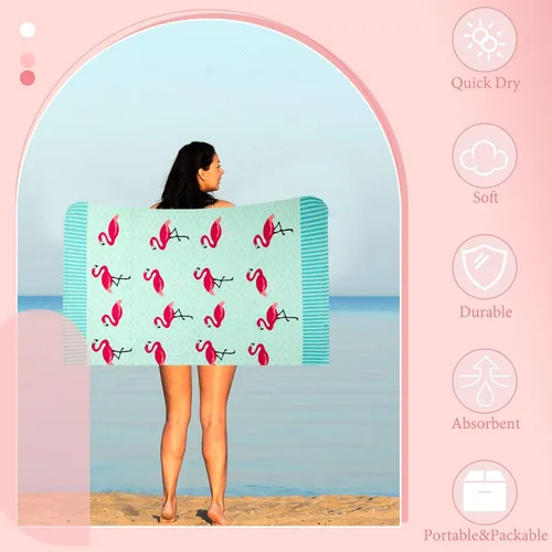 Vista 3 de Tudomro 4 toallas de playa de gran tamaño de microfibra de flamenco, toallas de piscina grandes para adultos, mujeres y hombres, toallas de natación