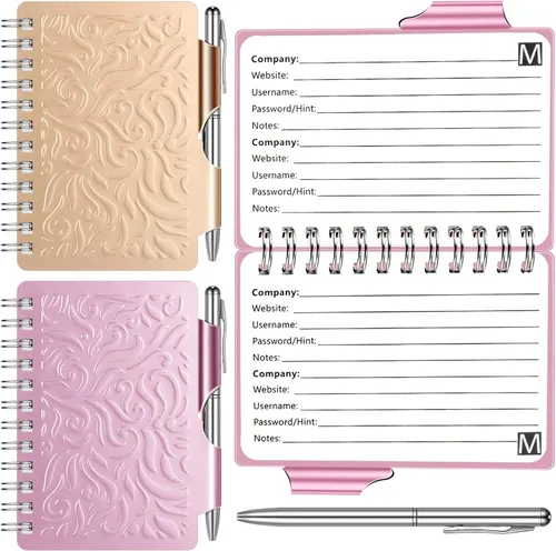 Vista 8 de Zonon 2 piezas mini libro de contraseñas con pestañas alfabéticas, libro guardador de contraseñas Metal, organizador portátil, elegante cuaderno