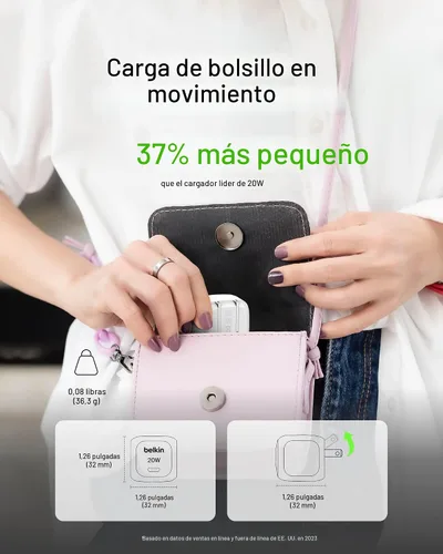Vista 3 de Belkin Bloque de carga USB C de 20 W (paquete de 2) – Cable USB C incluido – Bloque de carga rápida, cargador de pared tipo C – Apple iPhone 17