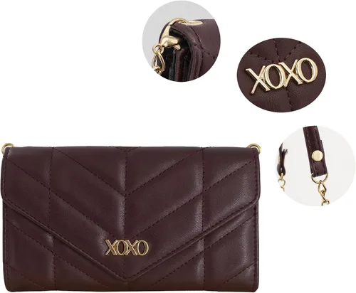 Vista 6 de XOXO Cartera pequeña de cuero vegano con correa cruzada de cadena para mujer, Vino