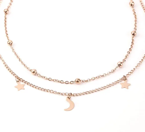 Vista 5 de Collar con dije de estrella y luna, gargantilla con cadena escalonada para mujeres