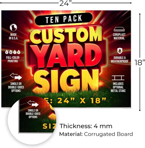 Vista 5 de Paquete de 10 letreros personalizados de 24"x18" para patio con estacas, letreros personalizados para exteriores, letreros corrugados de impresión a