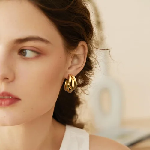 Vista 2 de JIAYIQI Aretes de aro gruesos de oro para mujer, plata de ley 925, hipoalergénicos, chapados en oro, ligeros, abiertos, joyería de moda para regalo