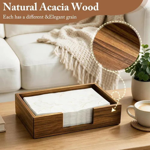Vista 3 de Servilletero de madera de acacia para baño Bandeja de papel de mano