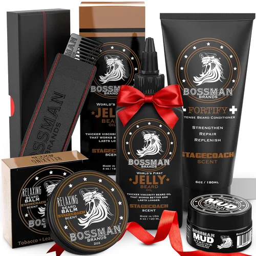 Vista 11 de Bossman Kit completo de barba para hombres, regalos para papá para el día del padre, gelatina de aceite de barba para hombres, acondicionador