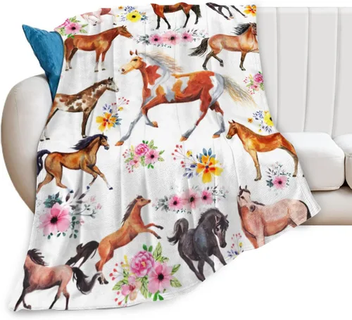 Vista 13 de Manta de caballo para niñas y mujeres, manta de franela de forro polar de animales del oeste, suave y ligera, manta de felpa azul para niños