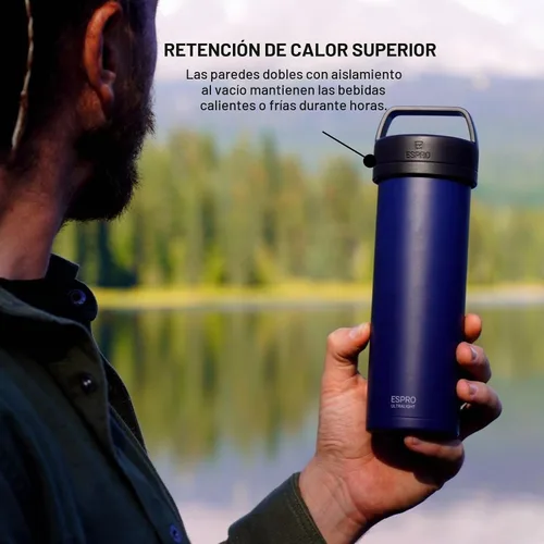 Vista 6 de ESPRO P0 Cafetera de prensa francesa ultraligera para viajes, acero inoxidable aislado al vacío, 16 onzas, azul Egeo Azul (Aegean Blue)